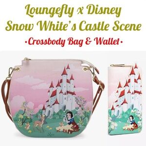 LOUNGEFLY DISNEY SNOW WHITE & 7 DWARFS Snow White Castle CROSSBODY BAG & WALLET!